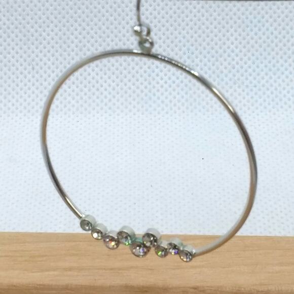 Lia Sophia Large Hoop Earrings Cut Crystal Silver Tone Vintage Dangle Drop Boho - Picture 9 of 11